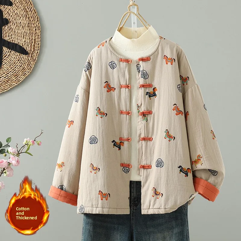 

Повседневное хлопковое пальто Jaet National Sle Thiened, свободное длинное пальто на пуговицах с принтом, романтическое удобное тонкое хлопковое пальто