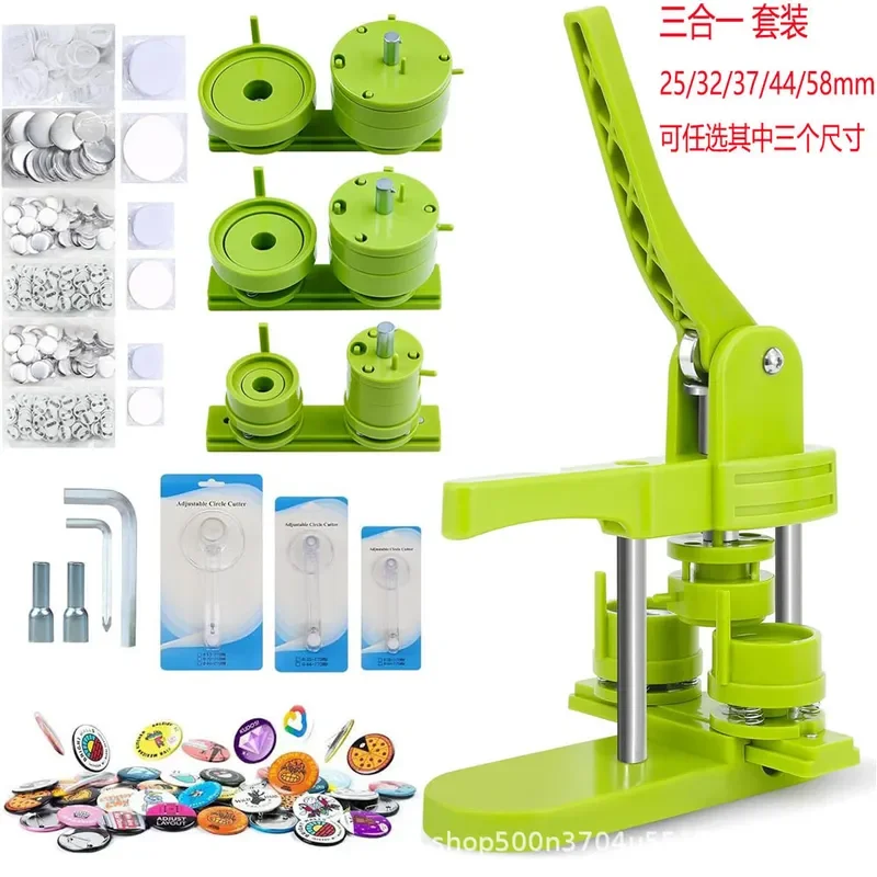 3 in 1 Badge Maker Kit with Push Pull Handle and Replaceable Molds for DIY Button Making Machine Set Suitable for Kids Crafts