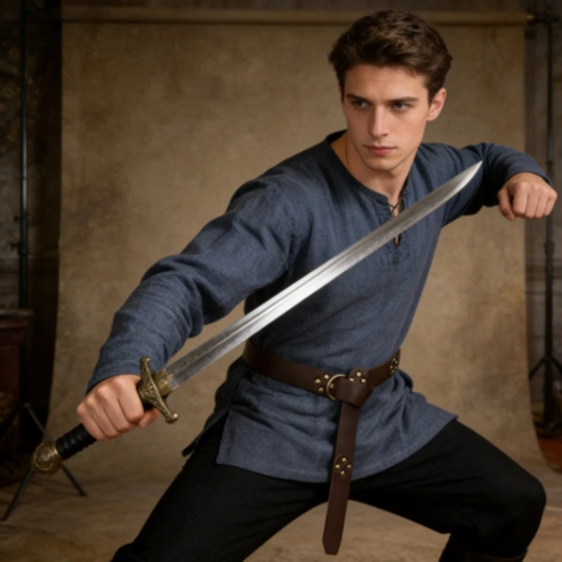 Cinturón Medieval Retro con Remaches Celticos, Hebilla Estilo Caballero, Accesorio para Escenario