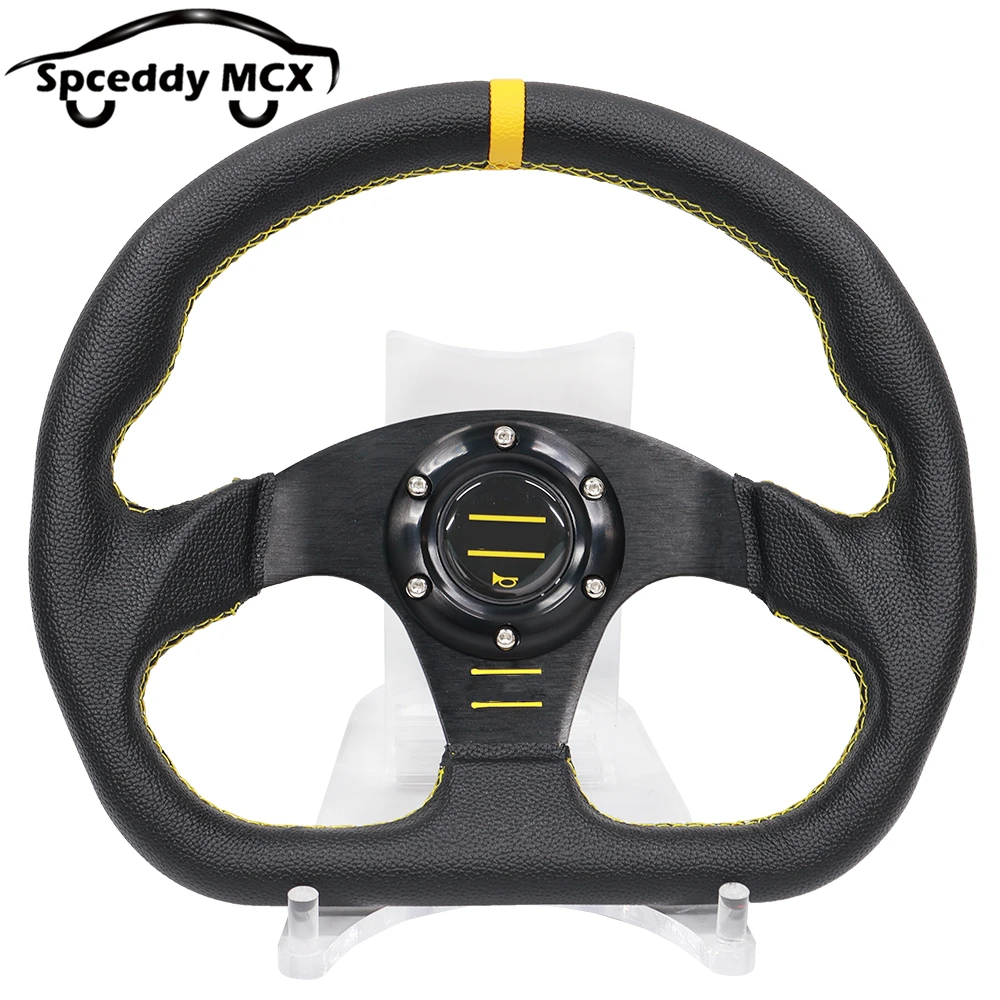 Spceddy MCX 13 inch (320mm) Drifting Racing Steering Wheel PVC Leather Sport Steering Wheel Yellow Ring Universal