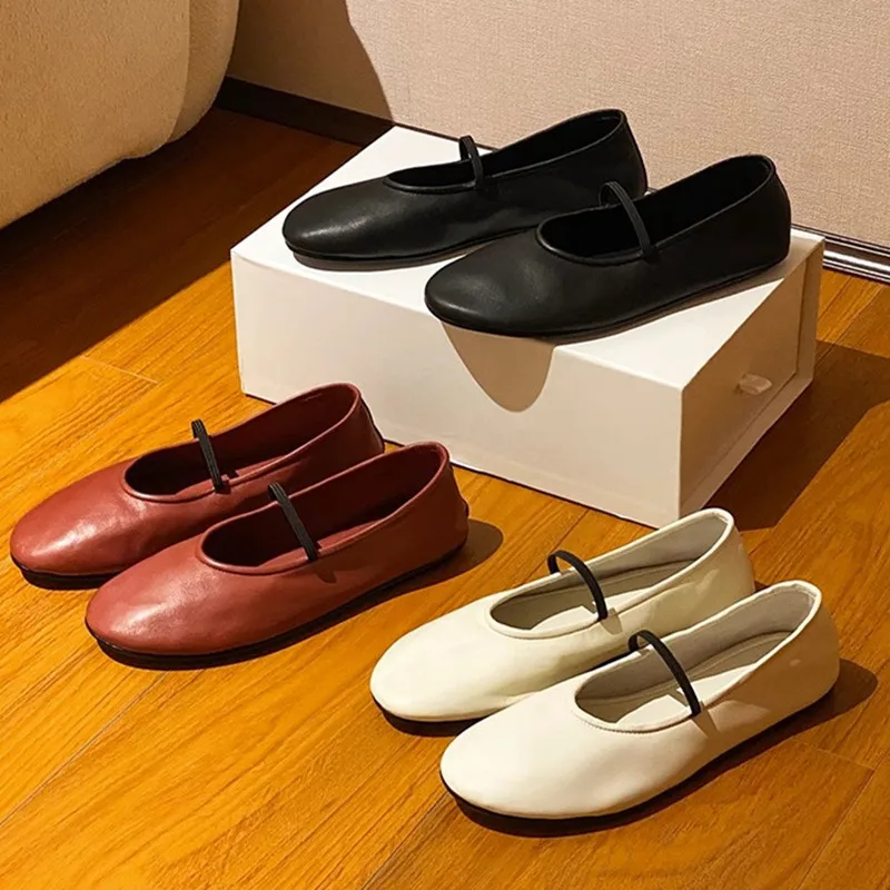 Round Toe Mary Janes Shoes For Women Elastic Band Solid Color Shallow Flat Female Shoes Concise Designer New Brand Girls Shoes