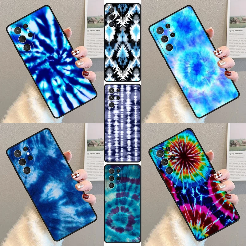 Blue Tie Dye Phone Case For Samsung Galaxy S23 S21 S20 FE S24 S22 Ultra Note20 S10 S9 S8 Plus Silicone Cover