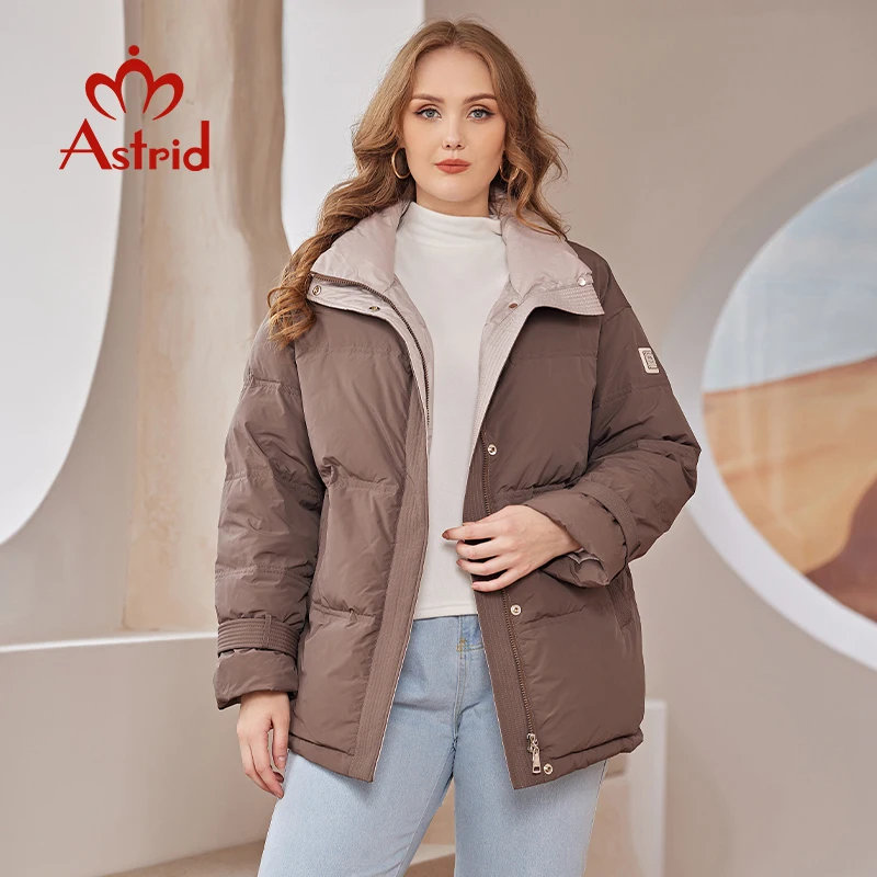 Astrid Jackets For Women 2022 Short Loose Casual Simple Design Hooded Stand Collar Women\'s Parka Female Down Jacket AR-E10335