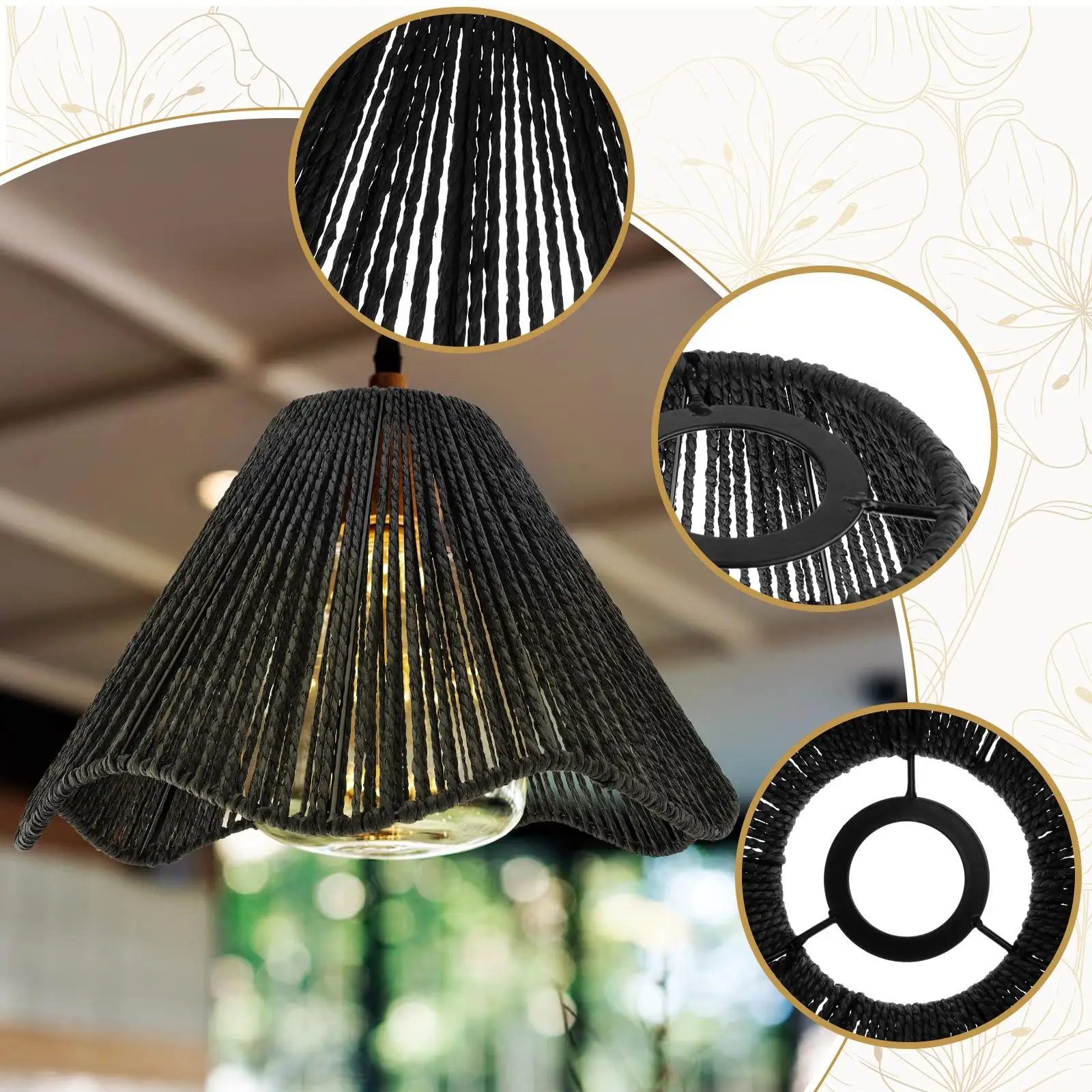 Woven Lampshade Pendant Light Cover Dustproof Lamp Shade Bohemian Light Shade for Dining Table Living Room Bedroom House