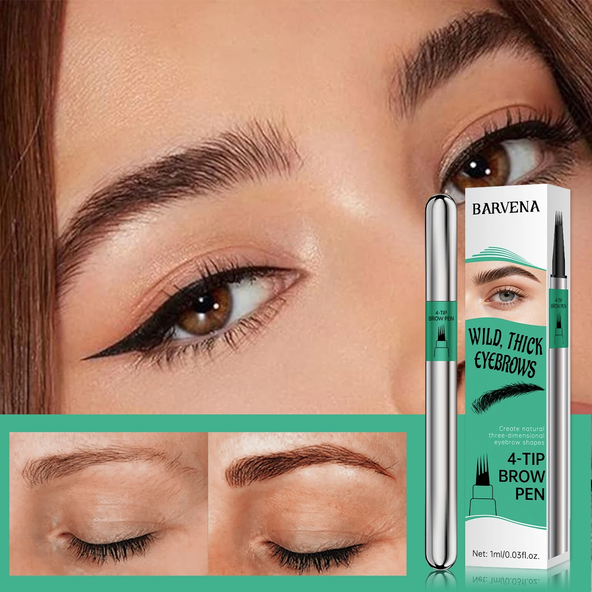 Four sided eyebrow pencil, waterproof and non smudging, extremely fine, natural three-dimensional, wild eyebrows, one stroke