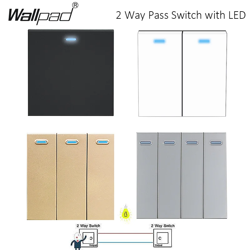Wallpad 1/2/3 Gang 2 Way Stair Light Switch With LED Indicator, On Off DIY Modular Wall Switch For Corridor Lamp Control