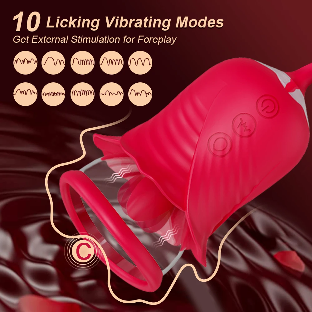 Rose 2 in 1 with Tongue Licking Thrusting Vibrator Sex Toys Dildo for Women Nipple Sucker Stimulator Vacuum Orgasm Female Adult