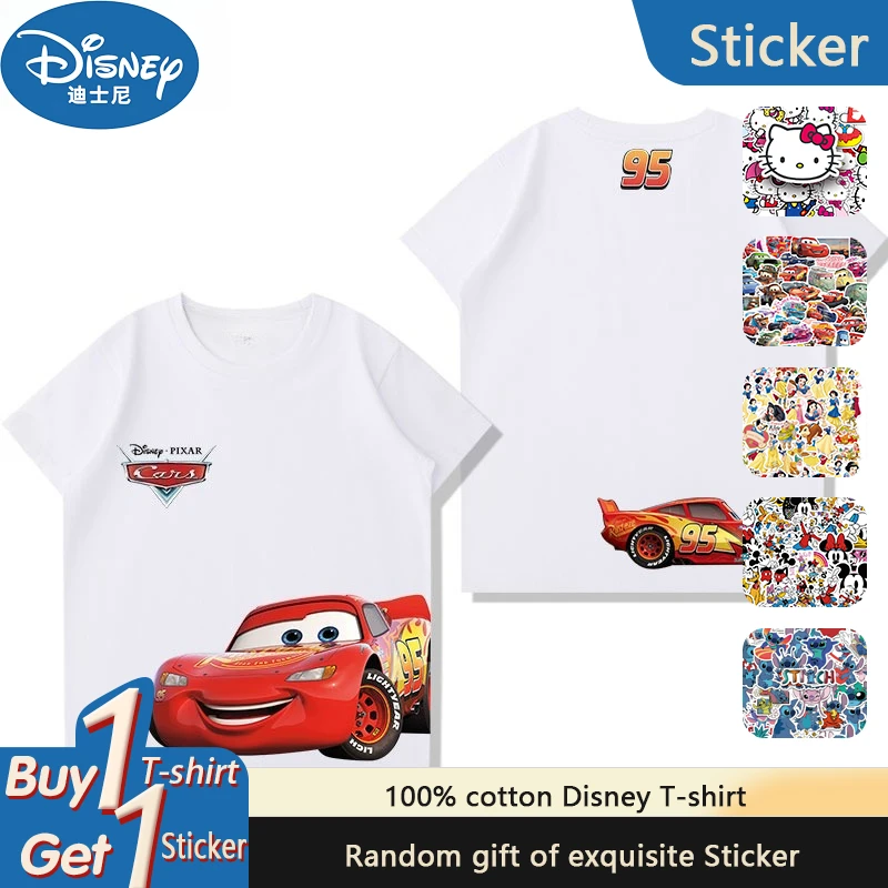

Disney Racing Car Story Joint Short Sleeve Men's Summer Cartoon Anime Lightning McQueen Children's Clothes Popular Top T-Shirt