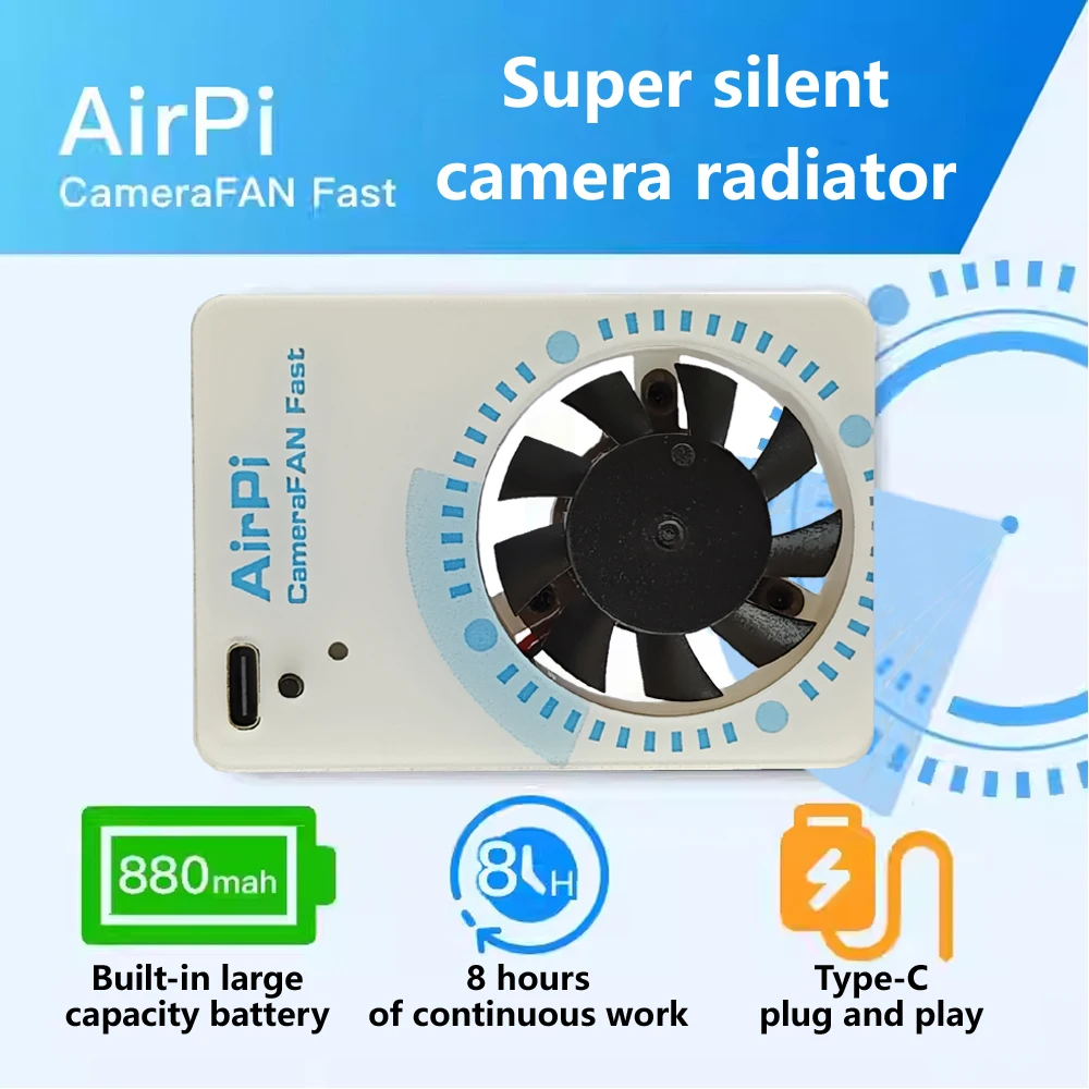 

Airpi Single Large Fan Heat Sink Ultra-quie Live Camera Cooling fan Heatsink, 4K Recording Kit Radiator, a6700 a7IV Rechargeable