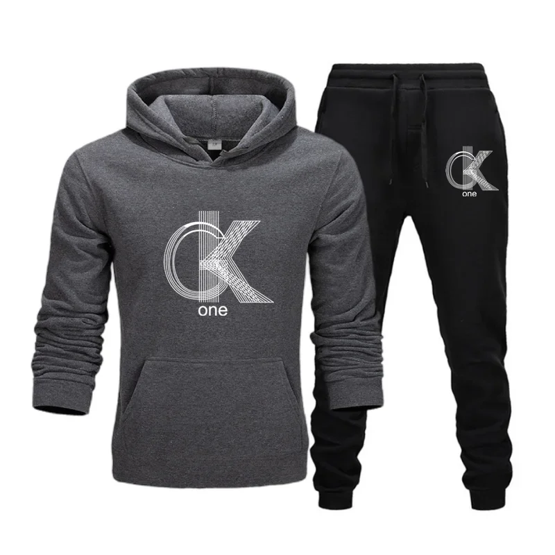 CK Plus-size Men Women's Fashion Print  Hoodies + Pants Set Casual Tracksuits Plus Size Sports Clothing Set moletom polerones