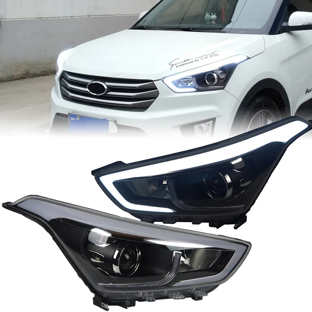 Car For IX25 2014-2018 Headlights DRL Hella LED Bi Xenon Bulb Fog Lights Car Accessory Creta Head Lamp