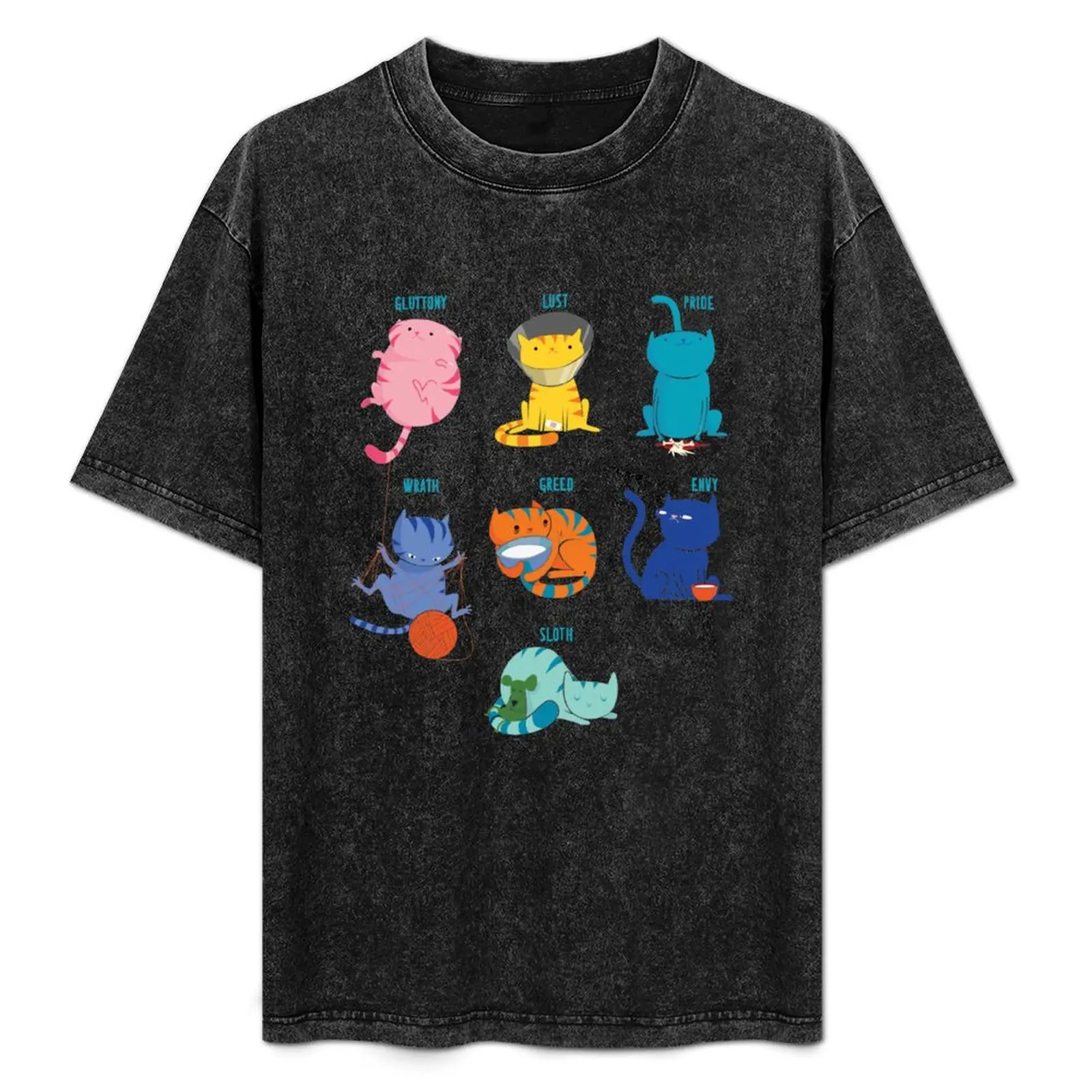 Camiseta 7 sins con estampado de moda, informal, de manga corta