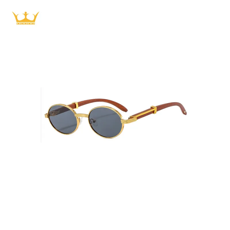 

New Style Retro Wood Grain Sunglasses Oval-Shaped Glasses for Men and Women Trendy and Fashionable UV Protection Wear
