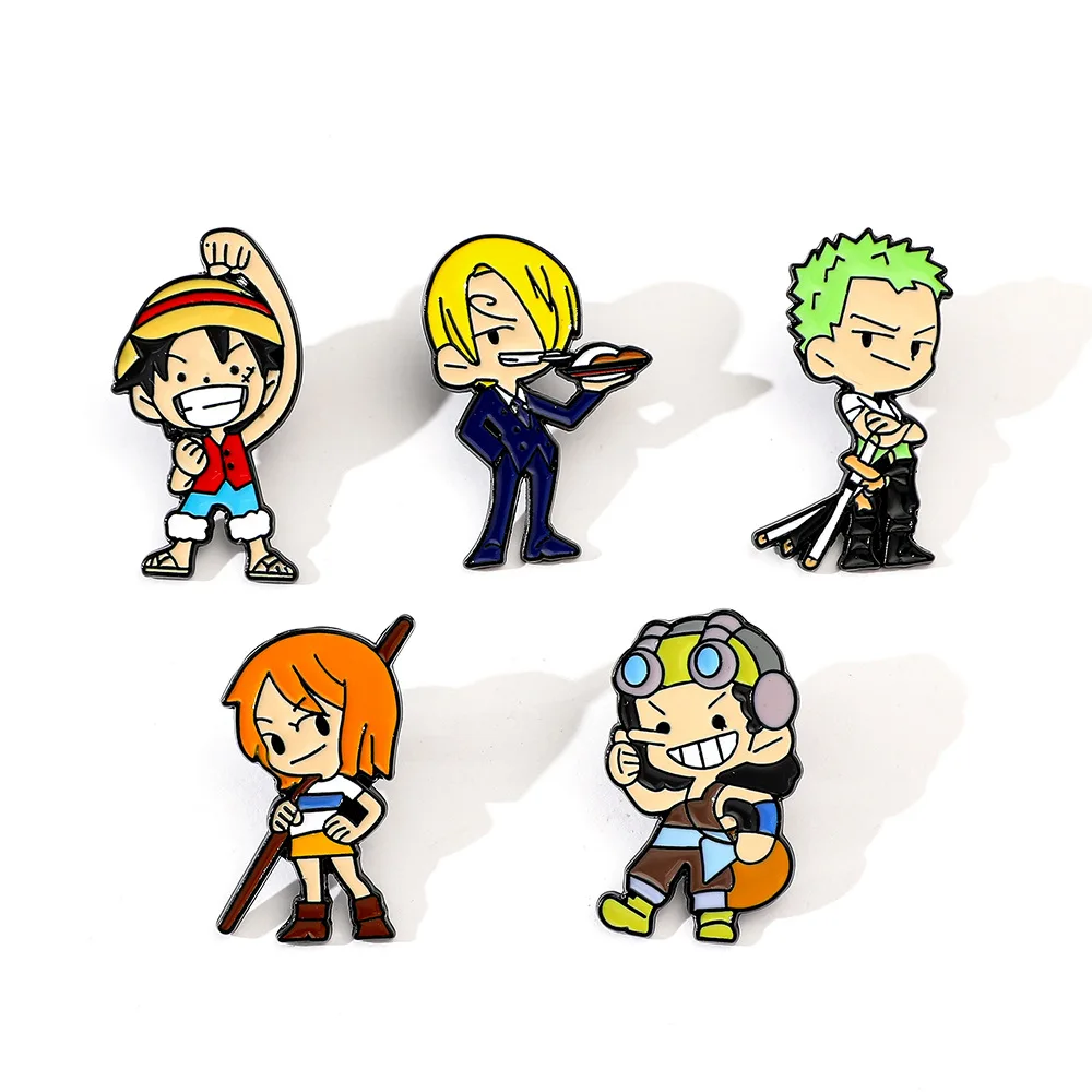 

5 Pcs One Piece Luffy Zoro Usopp Anime Metal Pin Alloy Drip Enamel Brooch Japanese Manga Gift Fans Collectors Fashion Accessory