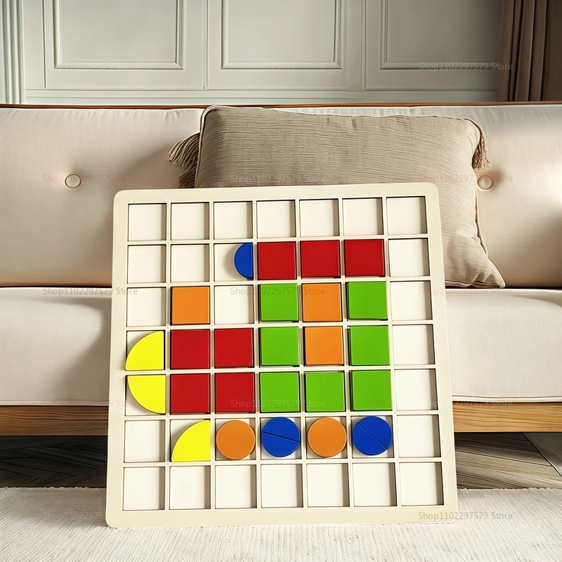 Colorful Geometric Shapes Puzzle Toys 120Pcs Wooden Blocks Kids Montessori Games Educational Toddler Gift Creative Learning Play