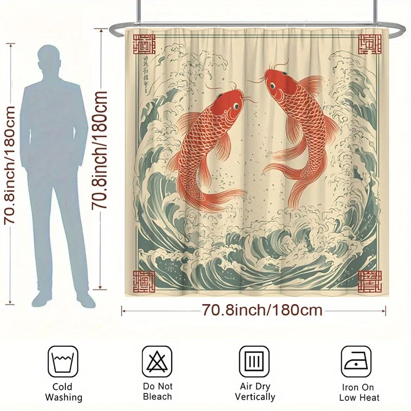 

Традиционная занавеска для душа с изображением рыбок кои, с волнообразным узором и в китайском стиле, для элегантной ванной комнаты. Может использоваться как перегородка.