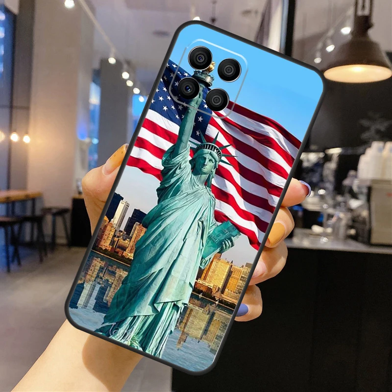 Casing Patung Liberty Bendera Amerika untuk Honor Magic 7 6 5 Lite Sampul untuk Honor 200 400 Pro 50 70 90 X9 X8a X8b X9a X9b X9c