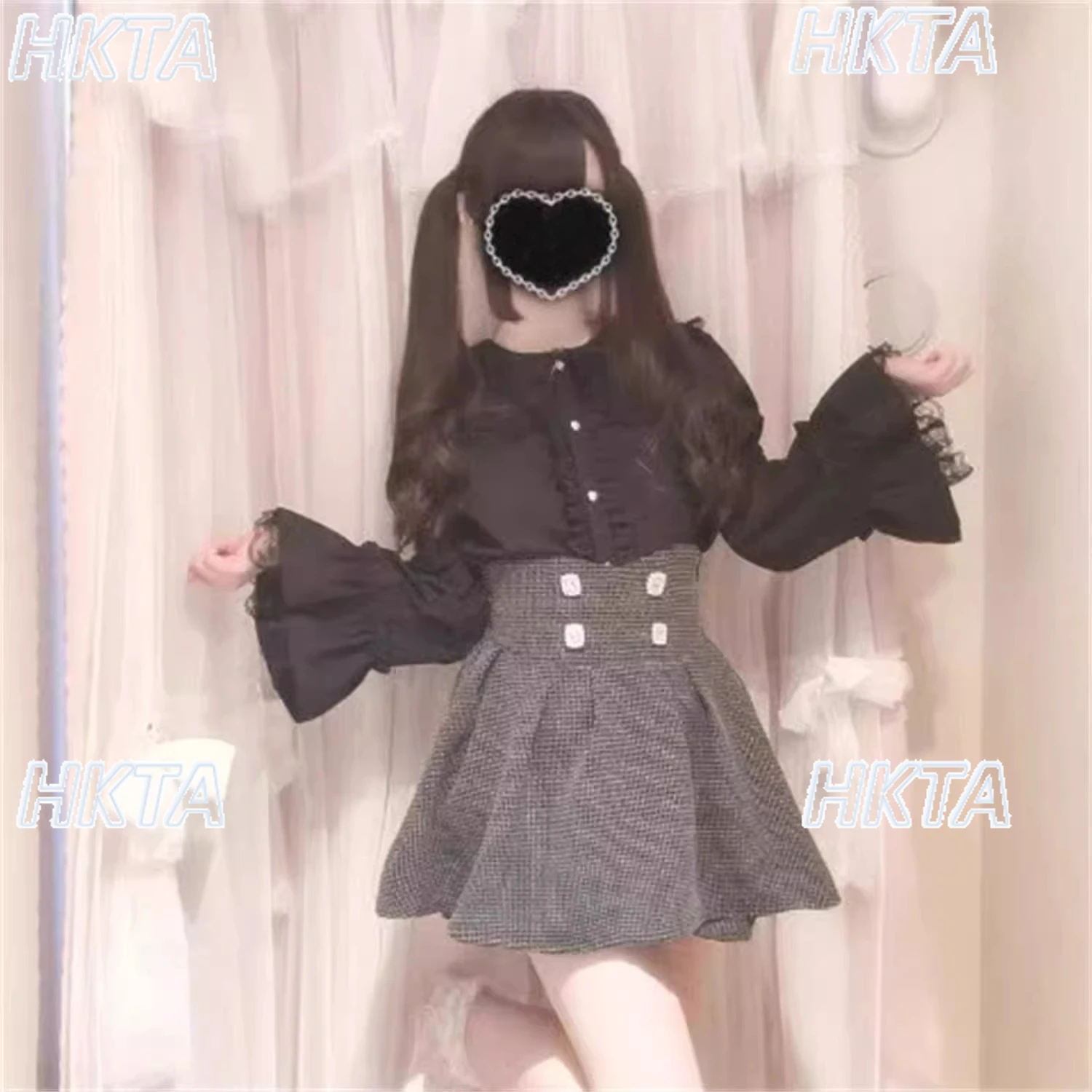 

Original Japanese Style Blouse Peter Pan Collar Flared Long Sleeves Shirt Women Girls Lolita New Spring/summer Black White Top