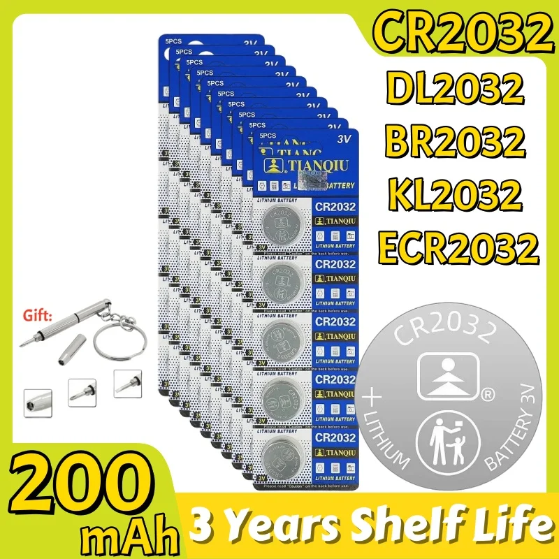 3V CR2032 Button Battery DL2032 ECR2032 BR2032 2032 CR 2032 3V Lithium Cell Coin Battery Long Lasting for Watch Remote
