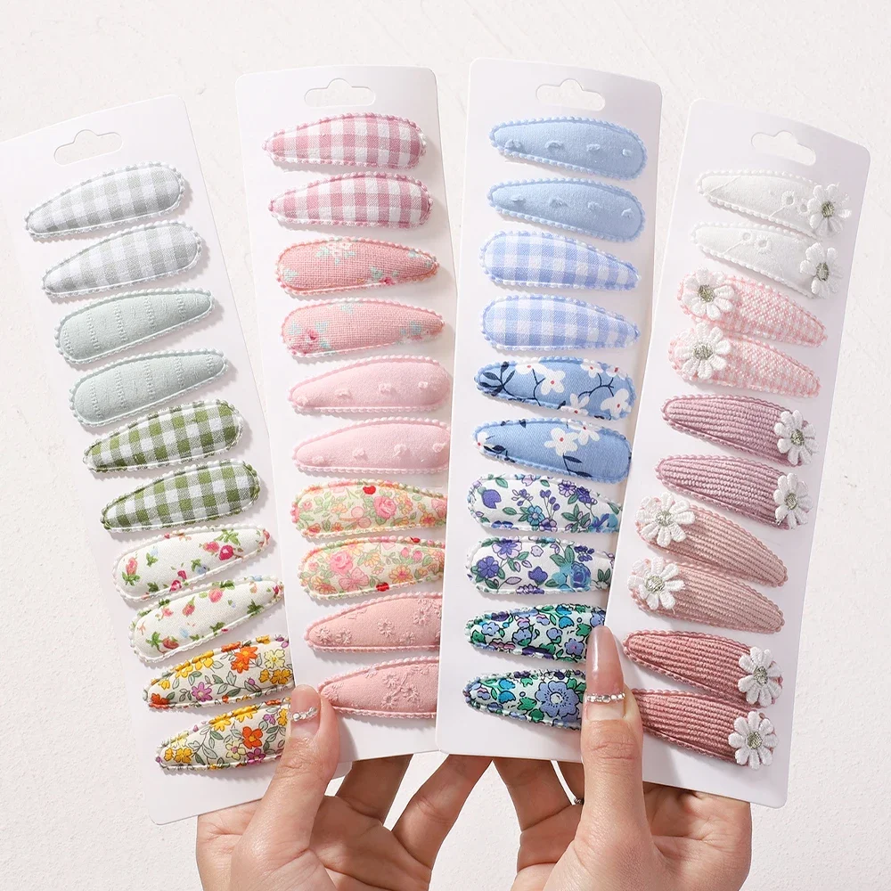 10 teile/satz Blume Drucken Baumwolle Haar Clips für Baby Kinder Stoff Plaid BB Haarnadeln Kleinkind Hairgripe Kopfbedeckung Haar Zubehör