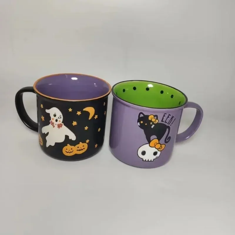 Kawaii Halloween Series Action Figure Toy Cartoon Cat Pumpkin Ceramic Mug Anime Kitty Cup Birthday Gifts Kids Drinkware