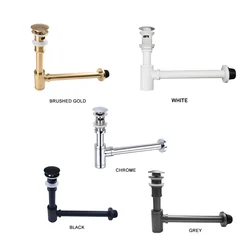 Bathroom Brass Round Bottle Siphon Trap Lavatory Basin Waste Stopper Drain P-Trap Washbasin Sink Pop up Drain White Black Grey