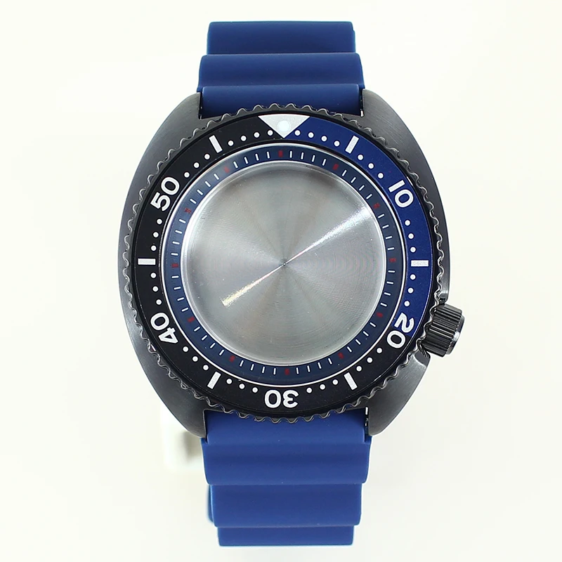 

45mm Watch Case Rubber Strap Deep Blue Chapter Ring Sapphire For Seiko NH35 NH36 NH34 NH38 Movement 28.5mm Dial Modified Abalone