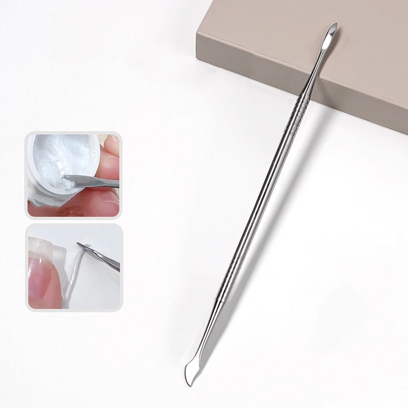 Varilla de Metal para tallar uñas de doble cabeza, extensión de pegamento, espátula para quitar Gel, herramienta de eliminación de inmersión de esmalte de uñas