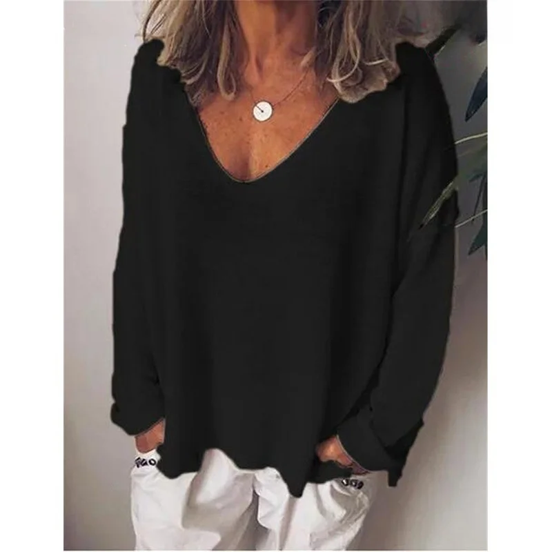 عادية V-ne طويل Sve تي شيرت للنساء Vaniing Bot العصرية تخفيف Sle لون نقي القطن 00% تي شيرت #2