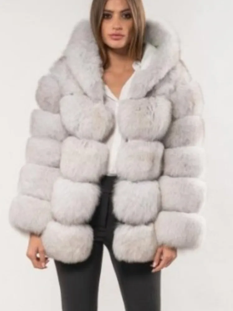 куртка женская зимня 2023 Long Hooded Fur Coat Women Zip Faux Fox Fur Coat Fluffy Jacket Winter Thick Warm Furry Overcoat