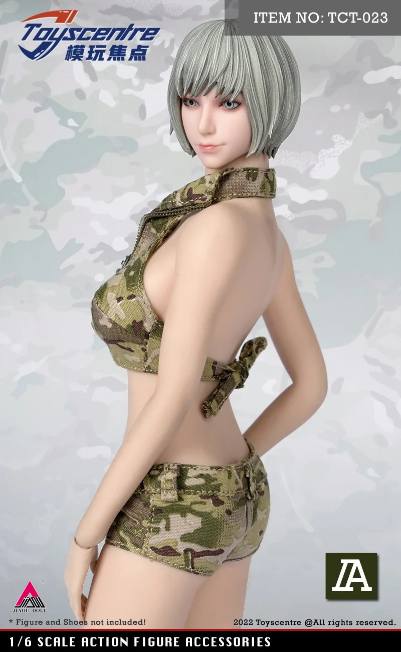 ToysCentre 1/6 TCT-023 Female Soldier Short Pants Camouflage Vest Camo Clothes Set Model Fit 12'' Action Figure Body