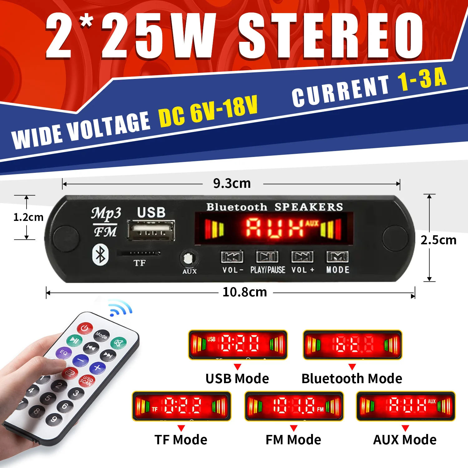 50W Wzmacniacz Bluetooth MP3 WMA APE Dekoder Board 12V 25W Zestaw głośnomówiący Samochodowy mikrofon audio USB TF FM Radio DIY Odtwarzacz muzyczny Mp3