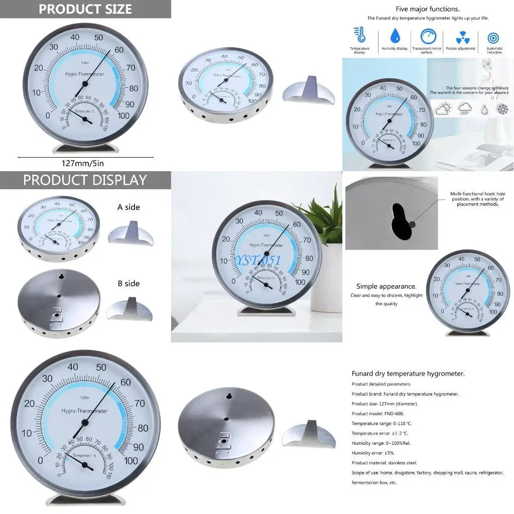 

E15A Thermometer Indoor Stainless Steel Hygrometer Home Temperature Humidity Meter