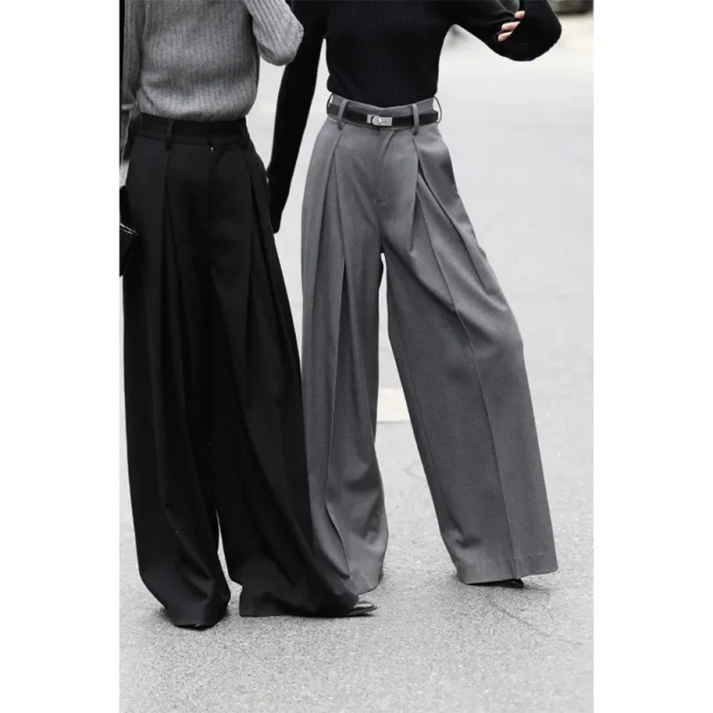 2024 Autumn and Winter Women's Versatile Cool and Bold Style Slimming and Leg Slimming Long Trousers Wide Leg Casual Pants