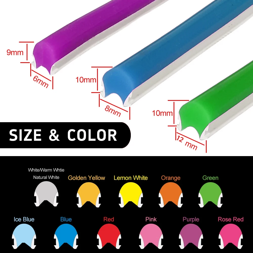 12Colors Separate Silicone Neon Strip Flexible Soft Bendable 6/8mm DIY Sign Waterproof 120Leds S Shape 2835SMD LED Light DC12V