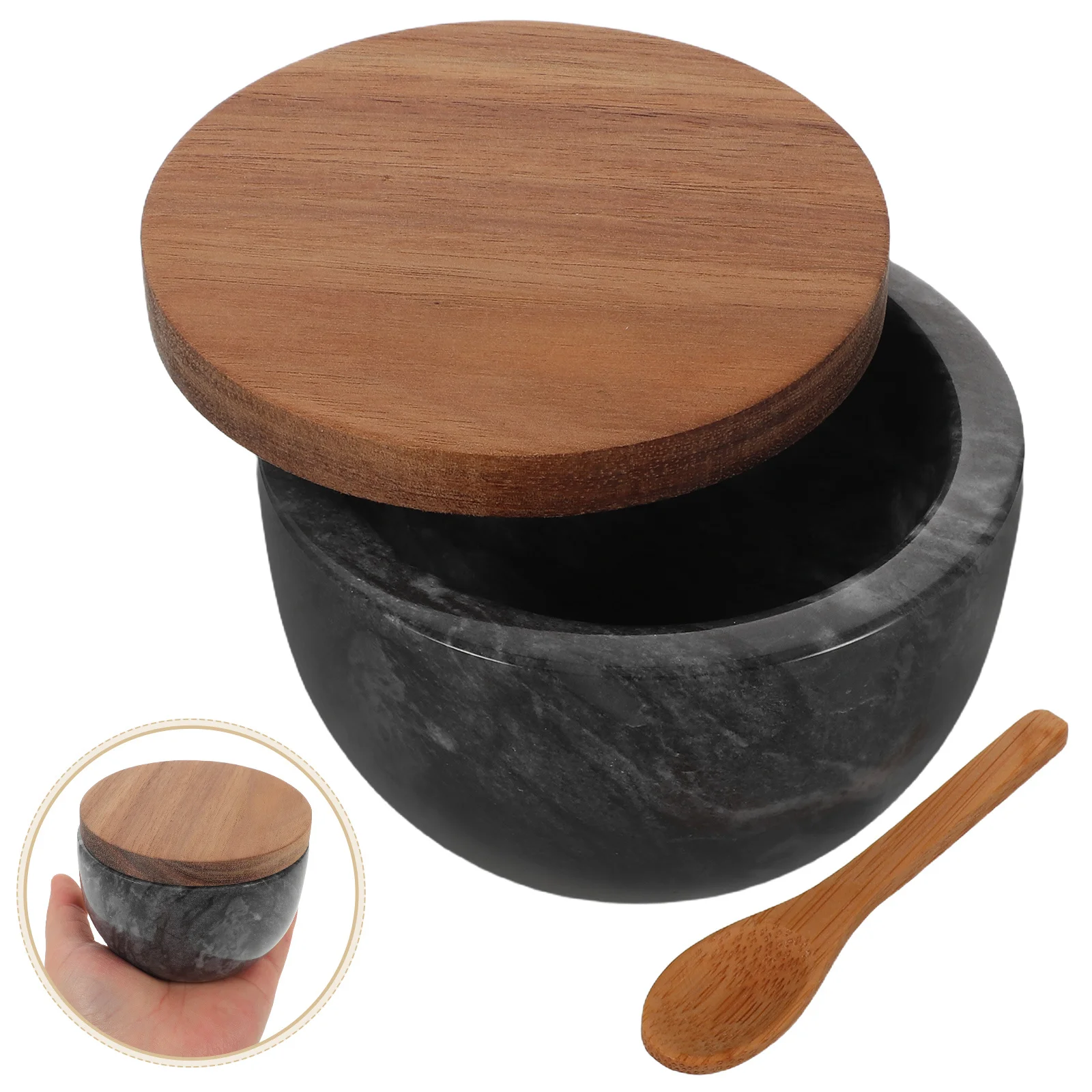 

Marble Salt Cellar Bamboo Lid Kitchen Salt Sugar Container Space Saving Spice Storage Jar Seasoning Container Storage Jars