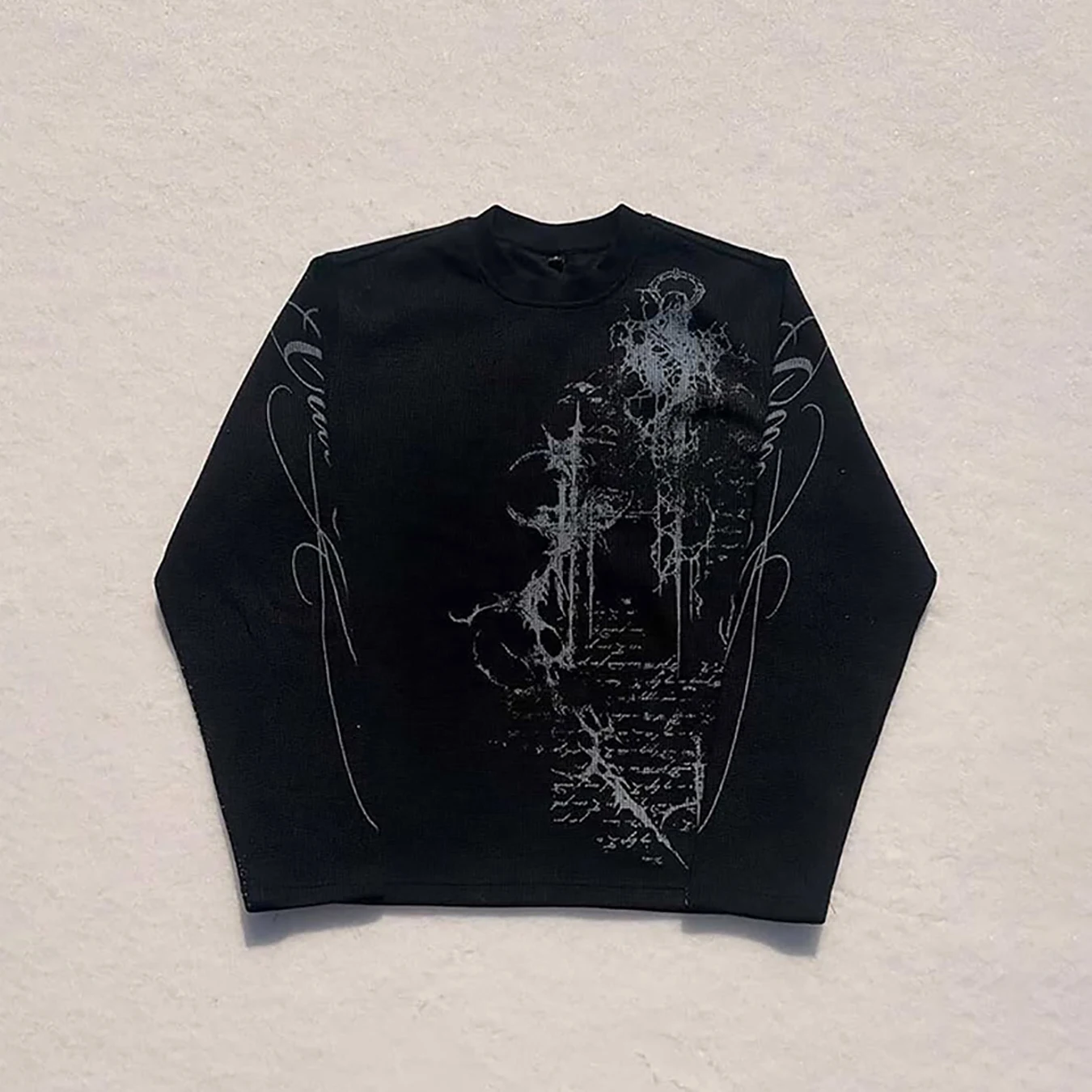 Autumn and winter Gothic style long-sleeved T-shirt, Harajuku high street printed round-neck pullover