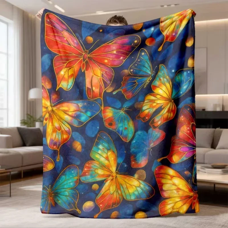 Colorful Golden Line Butterfly Blanket Insect Print Soft Cozy Magical Aesthetic Bedroom Decor All Season Blanket