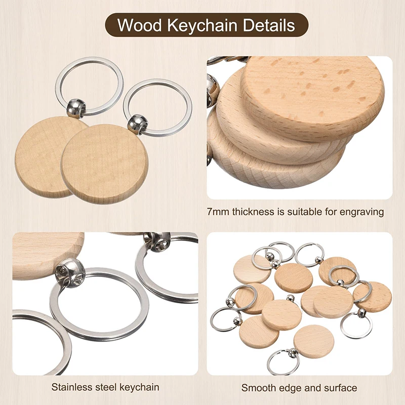 100Pcs Wooden Keychain Key Chains Key Chains for Men Key Rings Ornaments Bag Pendants Keychains for Crafts Round Blank Keychains