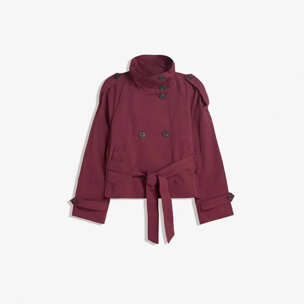 

Осенний Тренч с воротником-стойкой для женщин, модный двубортный пиджак с длинным рукавом и поясом, женская уличная шикарная верхняя одежда