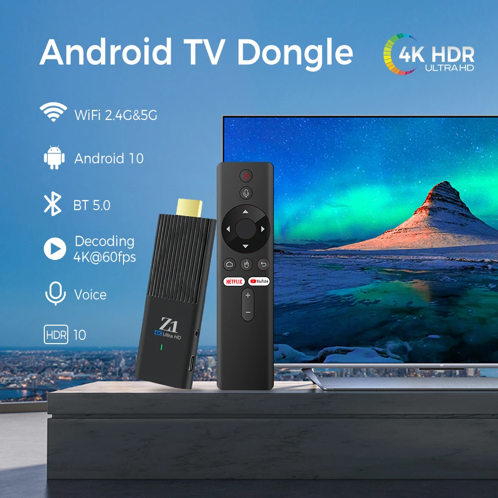 Android10 ATV Smart TV Stick Allwinner H313 Quad Core Cortex A53 Support 4K Video Dual Wifi Voice Remote Mini TV Box