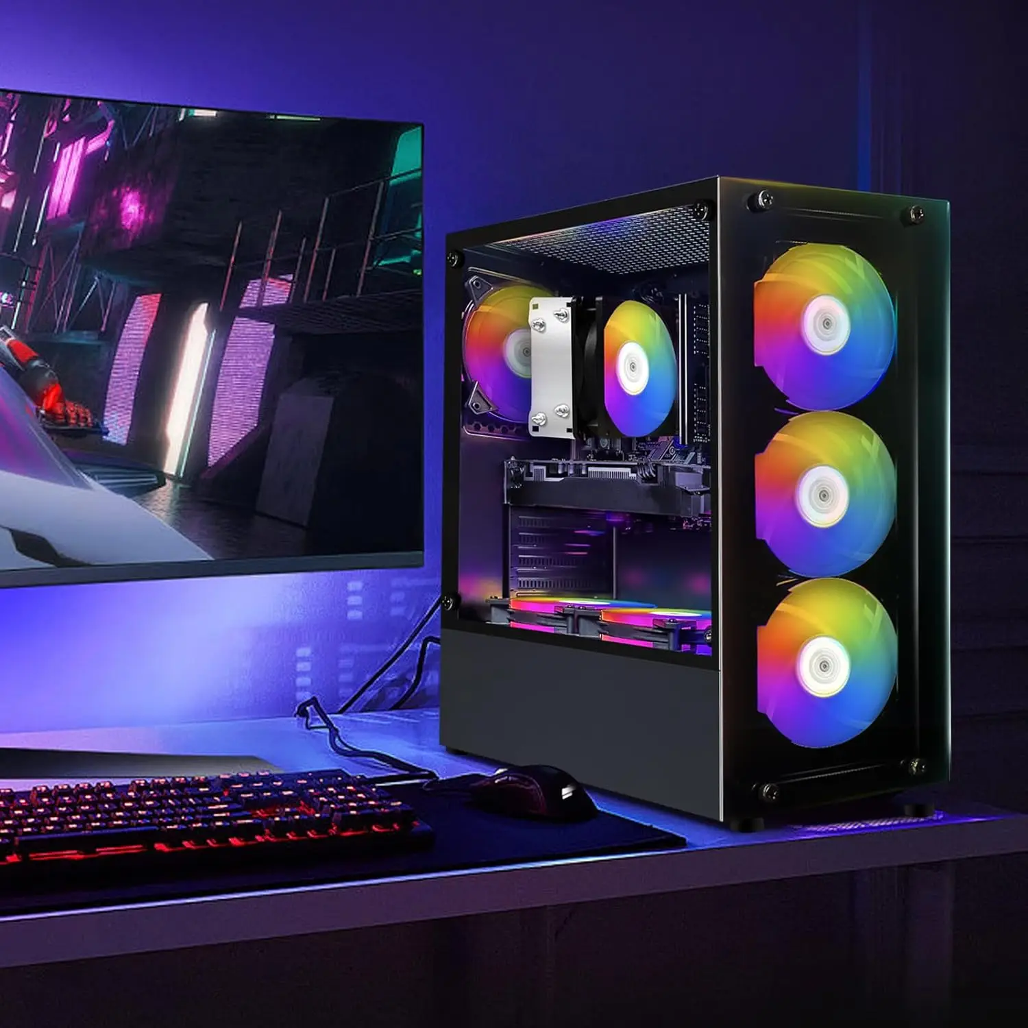 كمبيوتر مكتبي للألعاب، GeForce RTX 2060 6G، AMD Ryzen 5 2600 حتى 3.9G، 16G DDR4، 512G SSD، 600M WiFi، BT 5.0