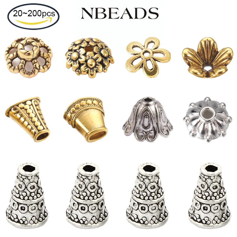 

20-200PC Tibetan Style Alloy Bead Caps Kinds of Metal Flower Charm Column Spacer Beads for DIY Necklace Bracelet Arts Projects