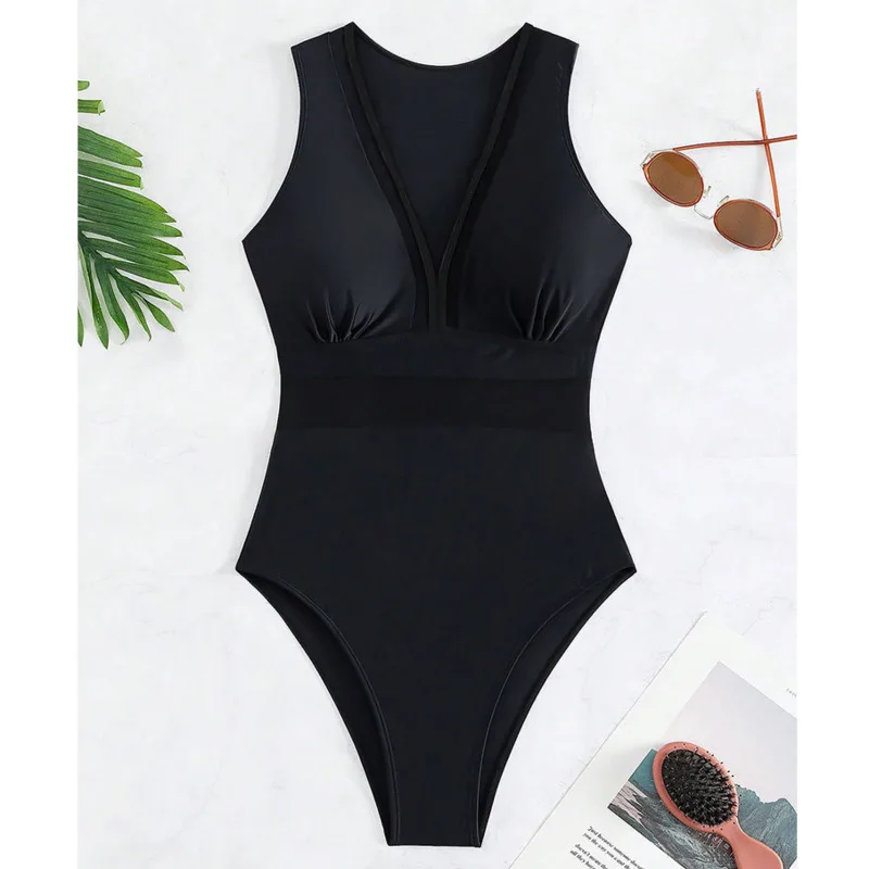 2024 Black Sexy One Piece Swimsuits Closed Women\'s Swimwear Push Up Swimming Wear Body Bathing Suit Beachwear Pool Bather Summer