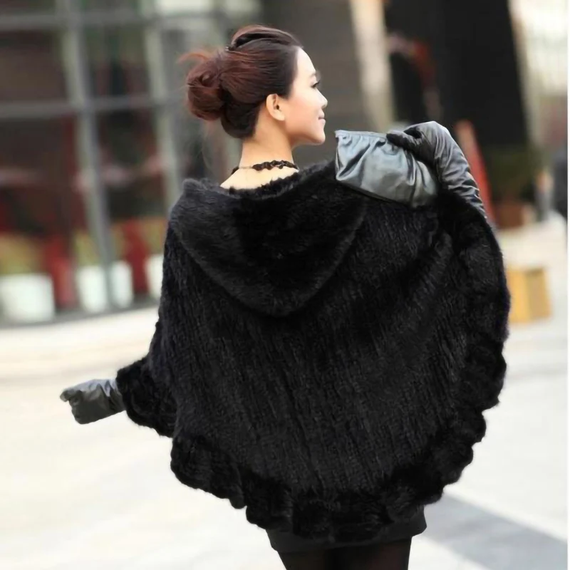 Châle en Fourrure de Vison group pour Femme, Étole avec Capuche, Poncho Pashmina, à la Mode, Hiver