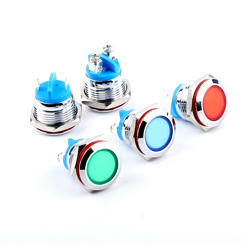 16mm 19mm 22mm Led Metal Indicator Lamp Waterproof Signal Light 3V 6V 12V 24V 220V Screw Connection Welding Pin Red Yellow Blue