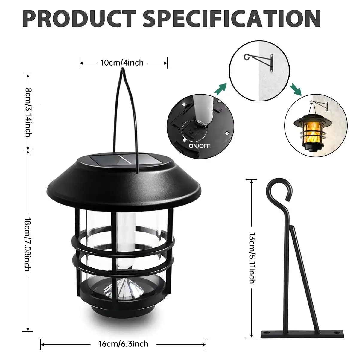 Solar Hanging Flickering Flames Led Lantern Lamp Outdoor Decoration Decorative Flame Front Porch Lights Light Fence Wall Mounted
