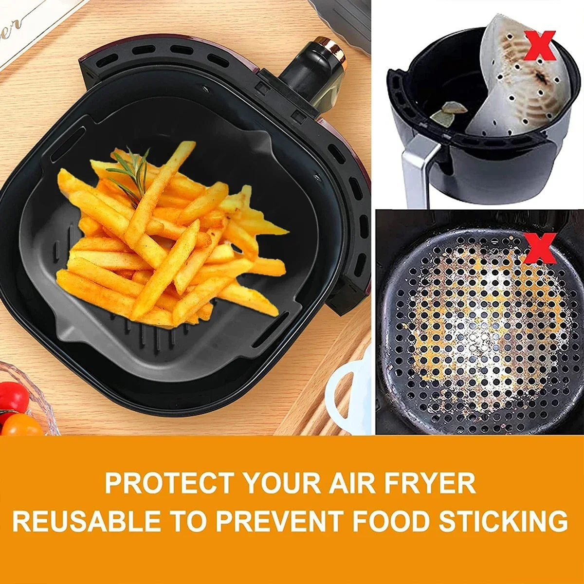 Air Fryer Silicone Pot Oven Baking Tray Square Liner Bread Fried Chicken Pizza Basket Mat Replacemen Grill Pan BBQ Accessories