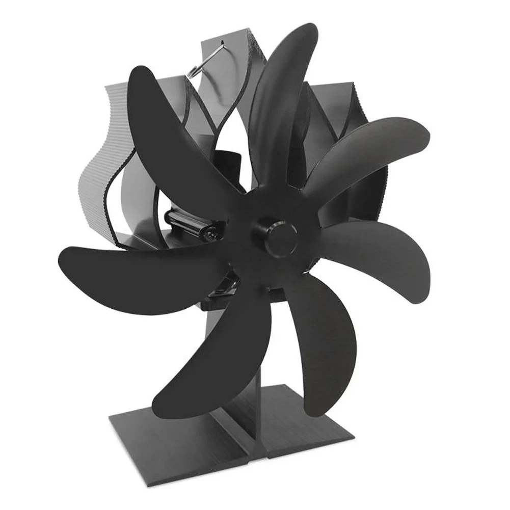 Wood burning fireplace fan with battery silent thermal power design for sustainable energy saving heat circulation