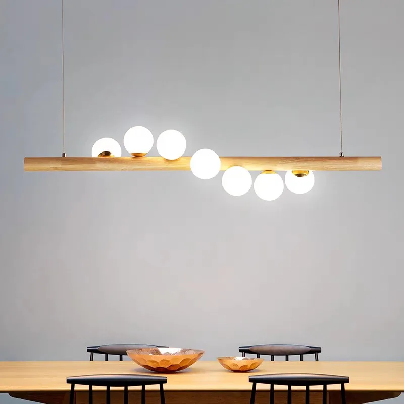 

Solid Wood Magic Bean Balls Pendant Chandelier for Dining Table Kitchen Island Coffee LED House Decration Lighting Fixture